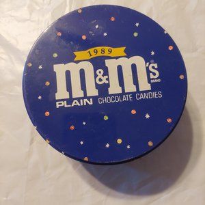 m&m blue round tin